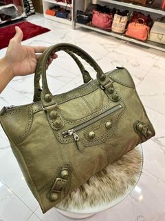 💜 Balenciaga Green Olive Leather Giant Work Bag