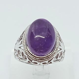 Amethyst Ring for men. Adjustable. Nature stone. Silver plated. Non tarnish.