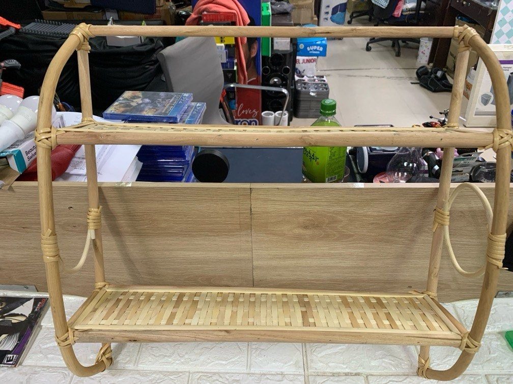 Anko 2 Tier Rattan Wall Shelf, Furniture & Home Living, Furniture