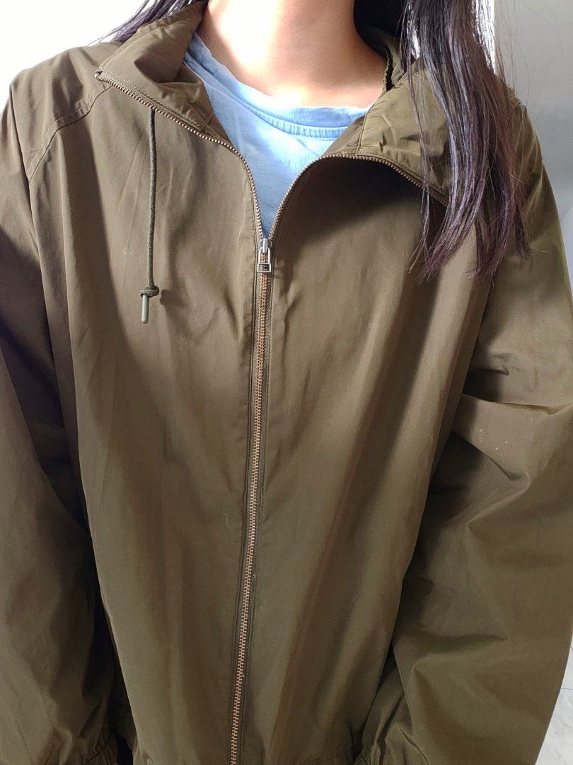Army green windbreaker womens top