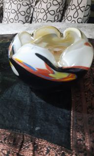Art glass 5.5x4" swirl black,brown,orange Japan