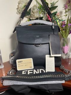 Authentic💯Fendi Black Leather Backpack Bag Two way