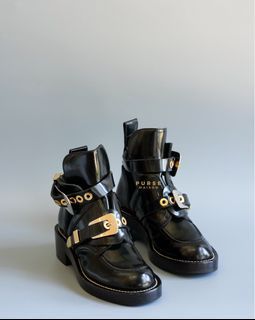 Balenciaga Cutout Buckle Ankle Boots in Black Leather