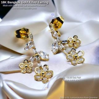 Bangkok Gold Filled Diamond Flower Dangling Stud Earrings