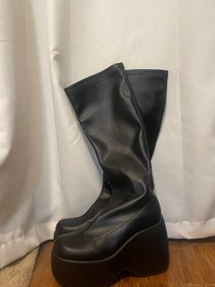 Black Platform Wedge Heel Boots
