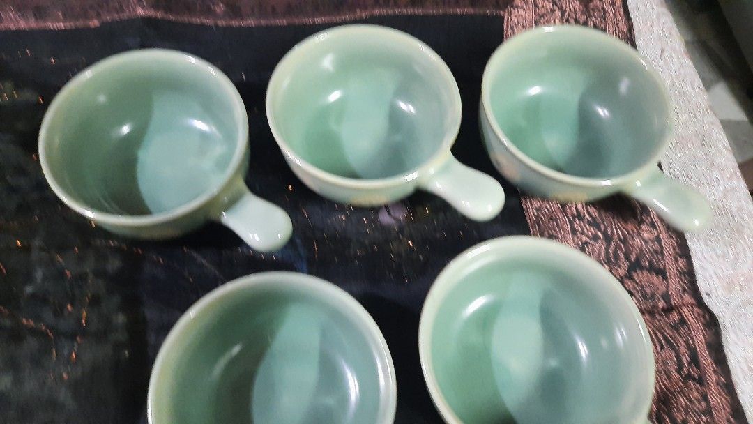 Bowl ceramic green 4x2" with pattern 5 pcs available (Category: Dinnerware & Cutlery) located in Manila. Submitted by luckycharm_215 (Listing ID 1300733024, Image 2). Description: price per pc or take all for less.