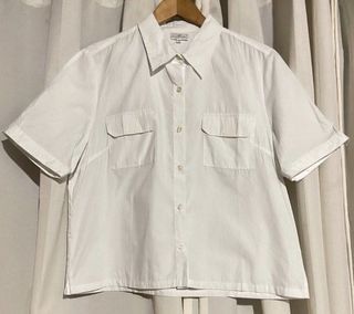 CAMAIEU White Double Pockets Cropped Polo Short Sleeves
