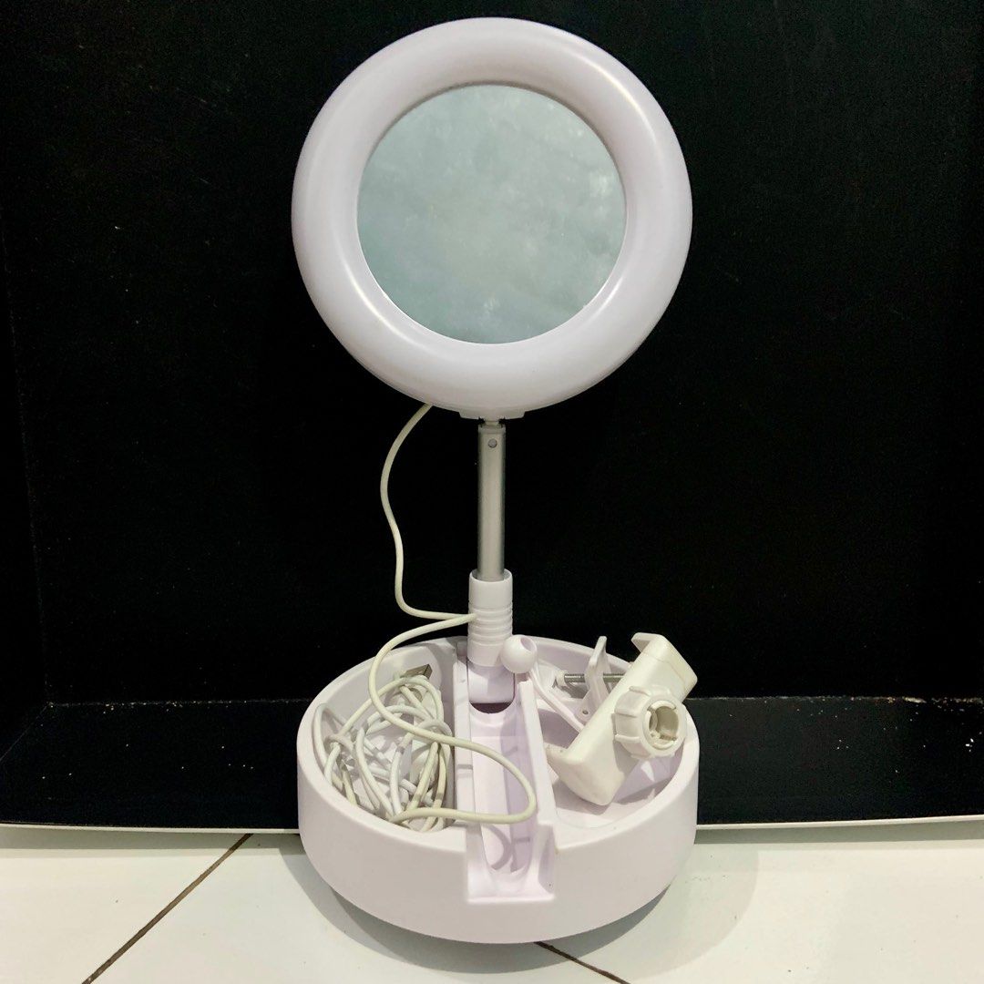 CERMIN LIPAT RIAS LED RING LIGHT PORTABLE MAKE UP MIRROR LAMPU ...