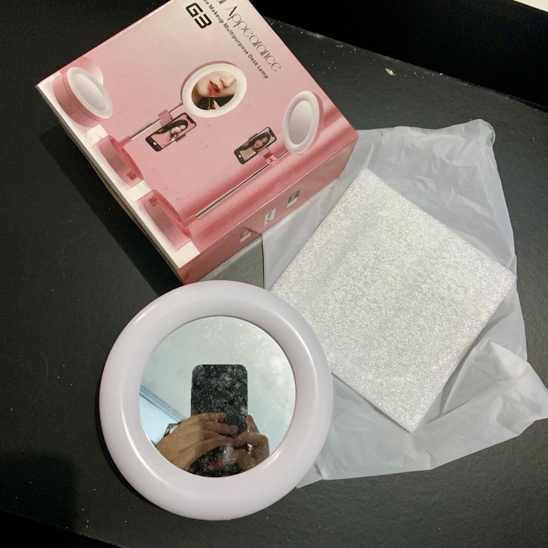 CERMIN LIPAT RIAS LED RING LIGHT PORTABLE MAKE UP MIRROR LAMPU ...