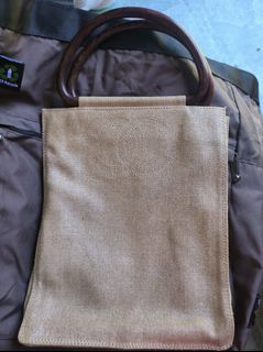 Chanel Vintage CC Woven Linen Wood Handle Tote Bag