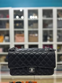 Chanel Classic Double Flap Medium in Black Caviar Leather and Silver Hardware (Microchip)