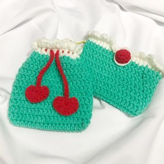 Crochet Cherry Melon Soda Card Holder and Mini Drawstring Pouch