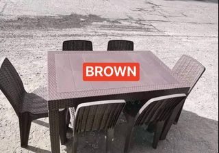 Dining rattan table and chairs brown/ black/ beige/