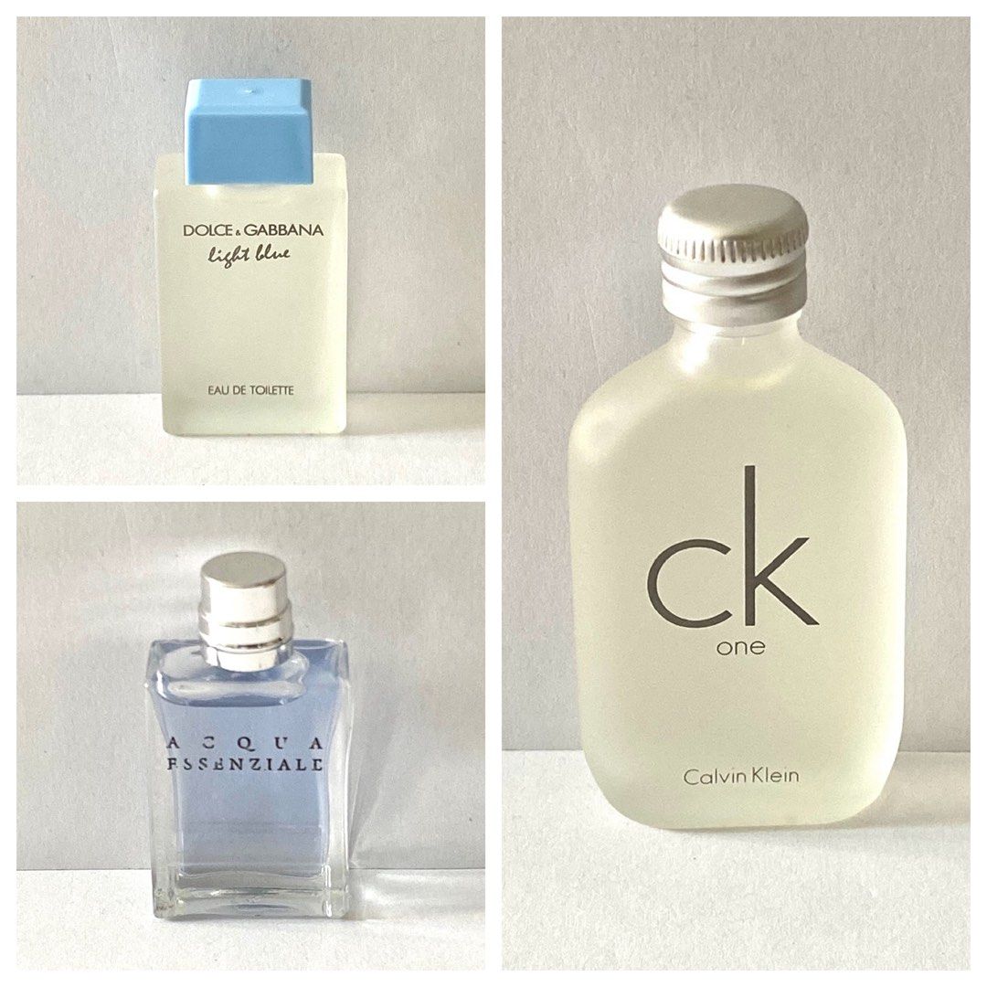 Dolce Gabbana Light Blue Salvatore Ferragamo Acqua Essenziale Calvin Klein CK One Eau de Toilette EDT Perfume Miniature for Men Him 4.5ml 5ml 15ml