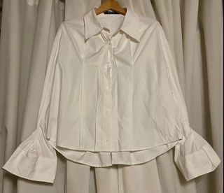 ELLE White Irregular Pleated Sleeves Polo