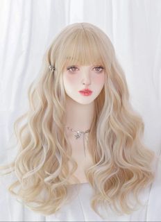 FLatHorn Bear 24inch Light Blonde Long Curly Synthetic Wig With Bangs