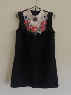 Gucci Floral Embroidered Cady Crepe Dress