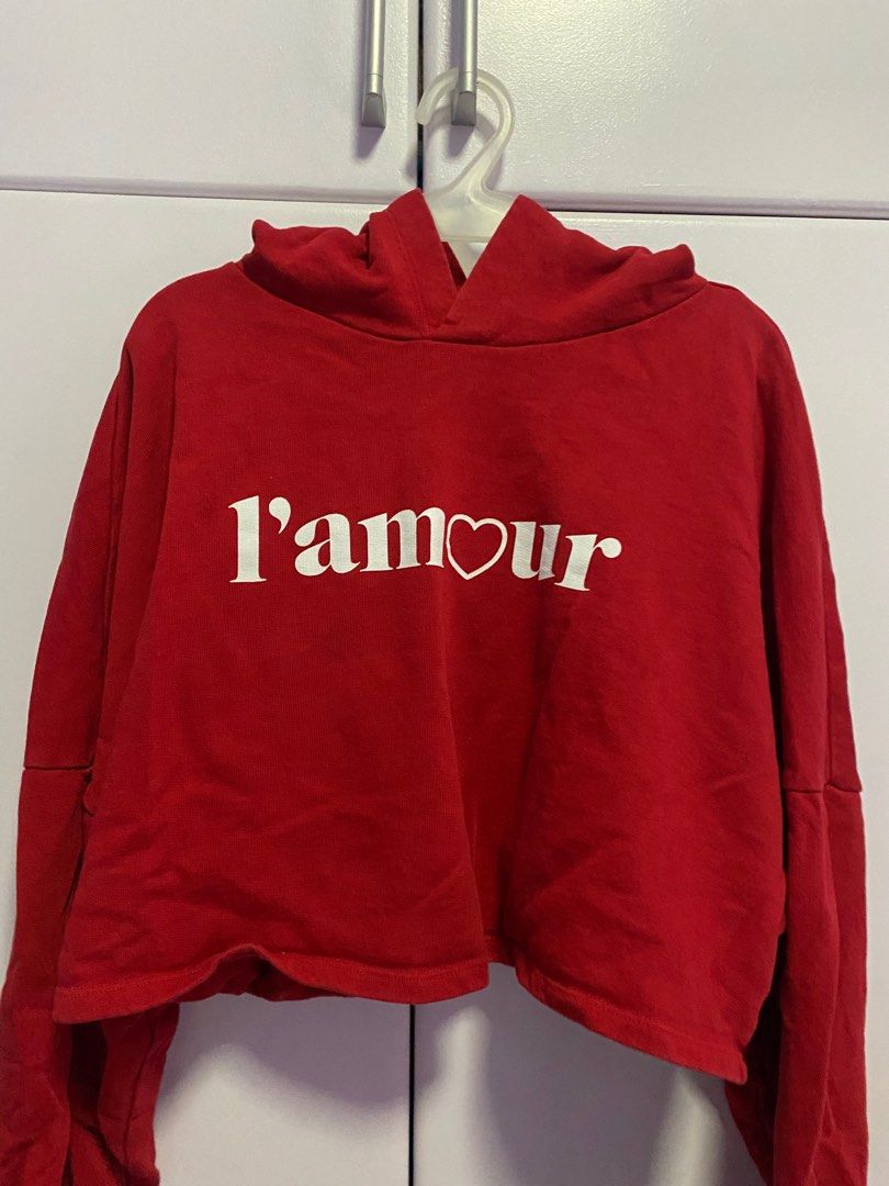 H&m red cropped hoodie top