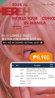 IU HEREH in Manila Lower D Ticket