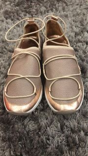 Jimmy Choo Metallic Beige Leather and Mesh Slip on Low Top Sneakers Size 38