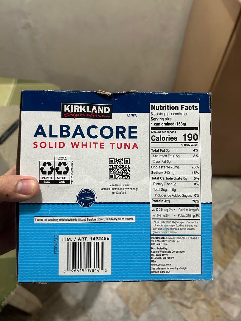 Kirkland Albacore Solid White Tuna in Water (Category: Health Food, Drinks & Tonics) located in Quezon City. Submitted by adarpgaming (Listing ID 1300618144, Image 2). Description: Online price ₱268 Get pack of 8 for ₱1500 only.