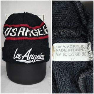 LOS ANGELES EMBROIDERED BLACK BEANIE