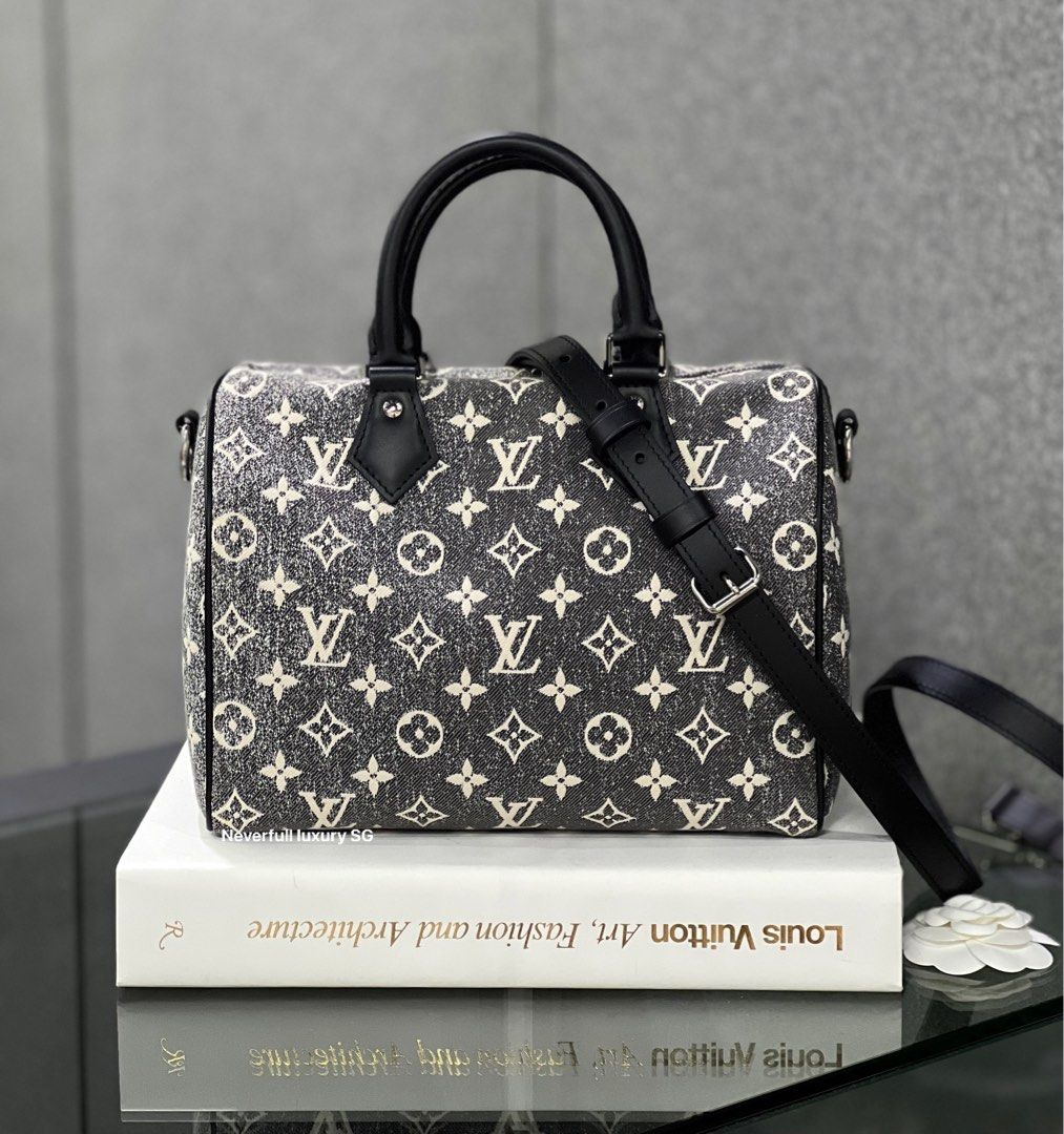 Louis Vuitton Speedy 25 Bandouliere Ombre Black Jacquard Denim Bag