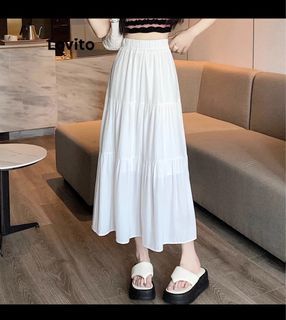 Lovito Women Cute Plain Ruffle Hem Skirts LNA30087 (White)