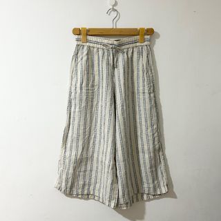 MARKS & SPENCER Ecru Mix Drawstring High Waist Linen Summer Cropped Wide Leg Pants Loungewear