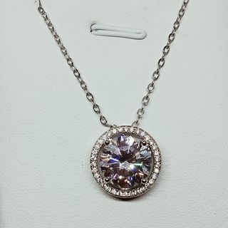 Moissanite Round Necklace. PT950 marking. 18K plated.