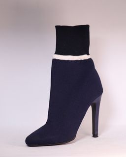 Navy blue socked high heel boots