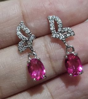 Pink Topaz Stone Dangling Earrings