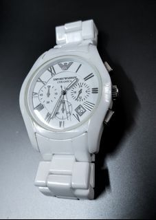 rare 100% authentic emporio armani ceramica white ceramic chronograph watch by giorgio armani