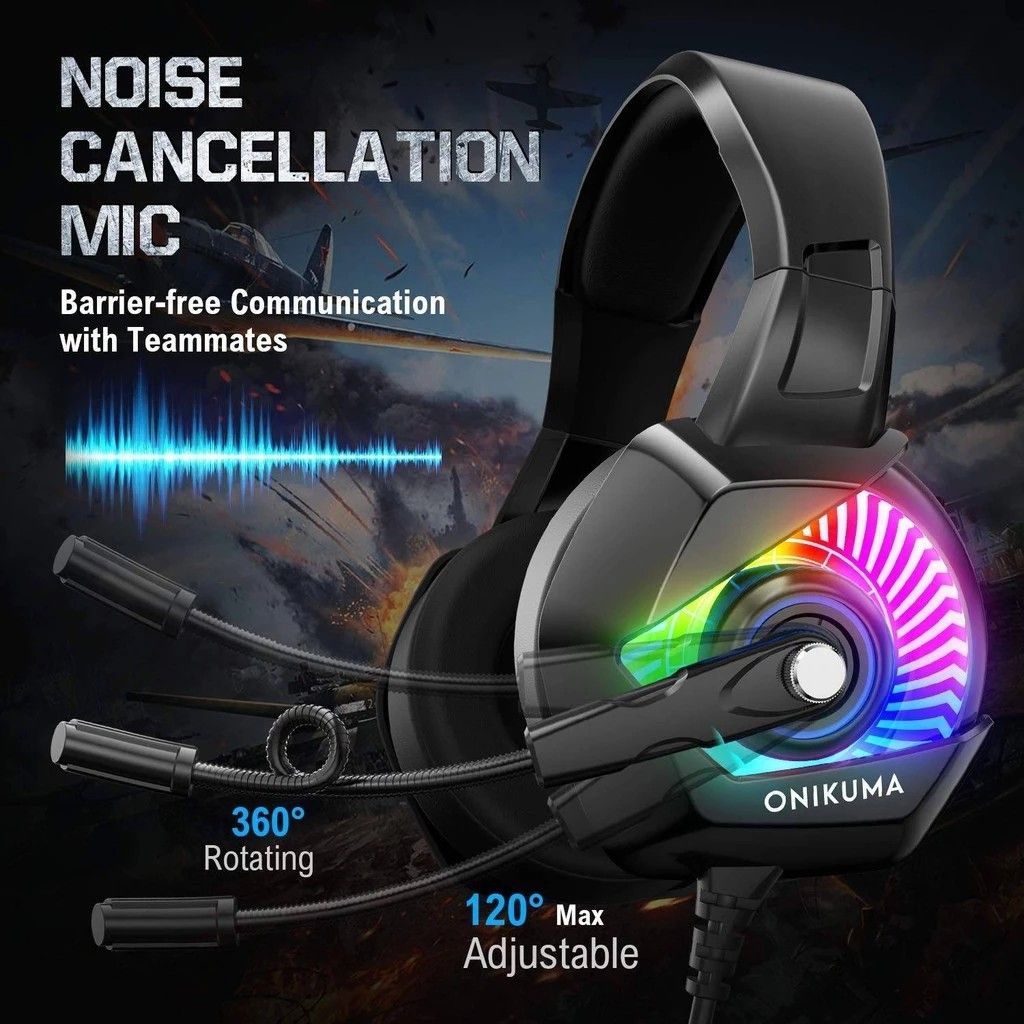Readystock black ONIKUMA K6 Gaming Headset Stereo Game Headphones Mic RGB Light Audio Headphones Headsets on Carousell