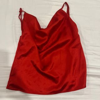 Red Cowl Neck Satin Top