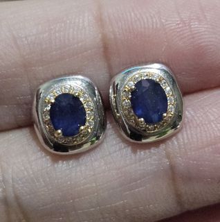 S925 Blue Sapphire Stone Stud Earrings