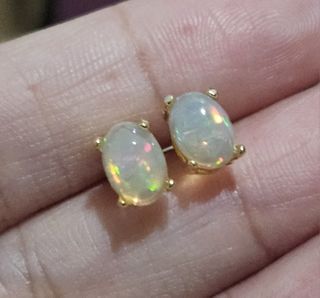 S925 White Opal Stone 24k Gold setting