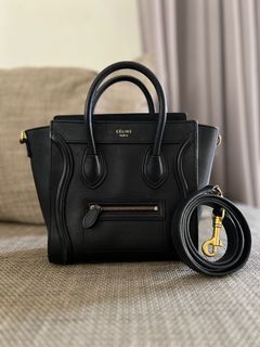 SALE! Authentic Celine Mini Luggage Smooth Leather Black with Gold hardware