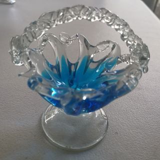 SAPPHIRE BLUE Art Glass blue and clear glass basket collectible