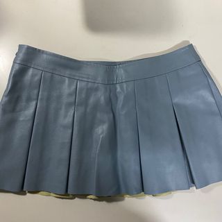 Shein Leather Mini Pleated Light Blue Skirt