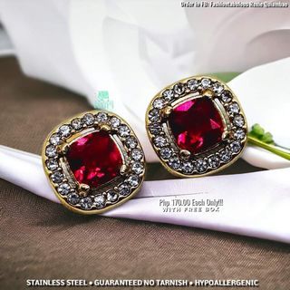 Stainless Steel "Ruby Stone" Stud Earrings