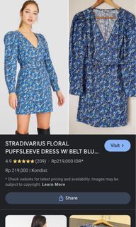 stradivarius floral puffsleeve with belt