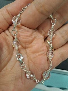 Swarovski crystal and sterling silver wire wrapped link bracelet, 7.5 inches.