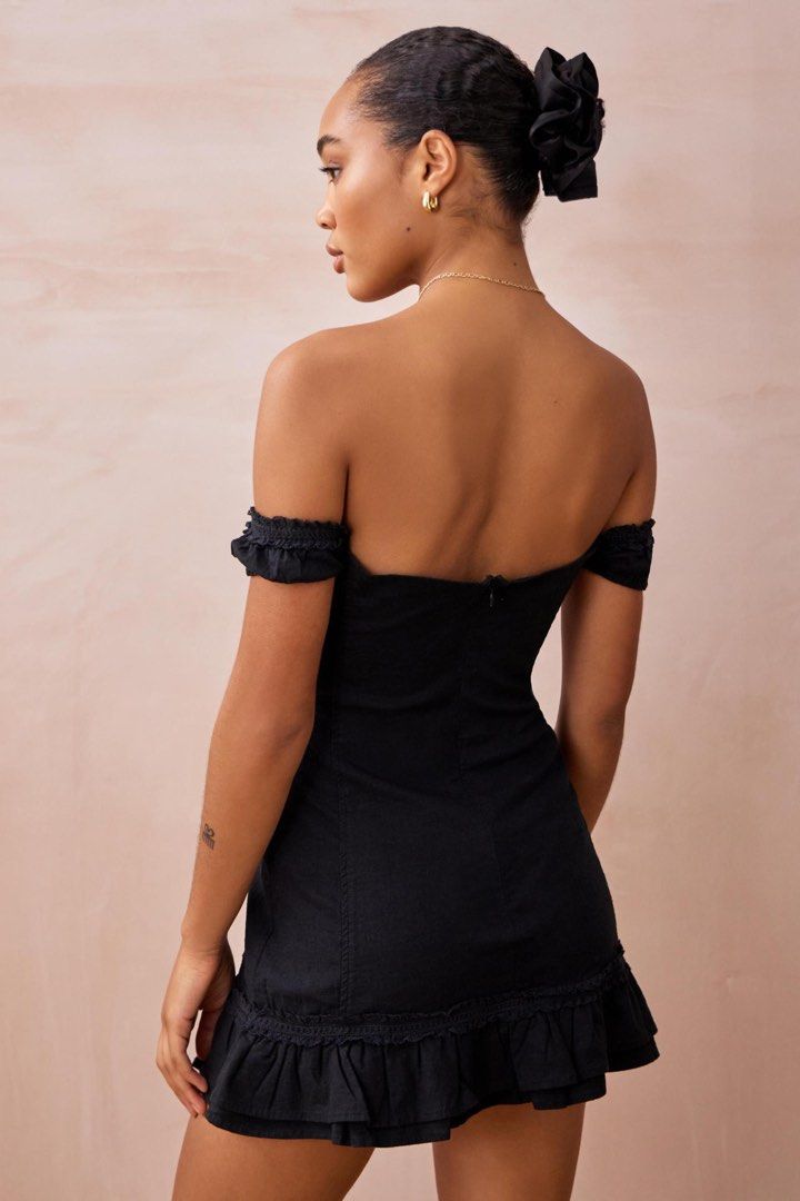 Urban outfitters kimchi blue francesca black off the shoulder mini dress  with lace detailing, Women's Fashion, Dresses & Sets, Dresses on Carousell