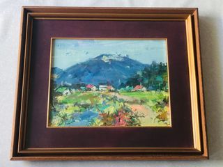 Vintage Wood Frame with Glass - Mount Fuji Oil Painting on Canvas