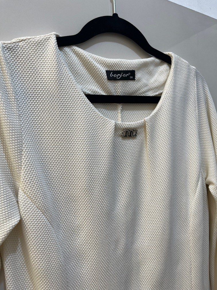 White textured long-sleeves dress (Category: Dresses) located in Manila. Submitted by ar_things (Listing ID 1300684219, Image 2). Description: RFS: Extreme decluttering hence all items are at its lowest price. Condition of item is stated above. Please check all the photos for details. 😊.