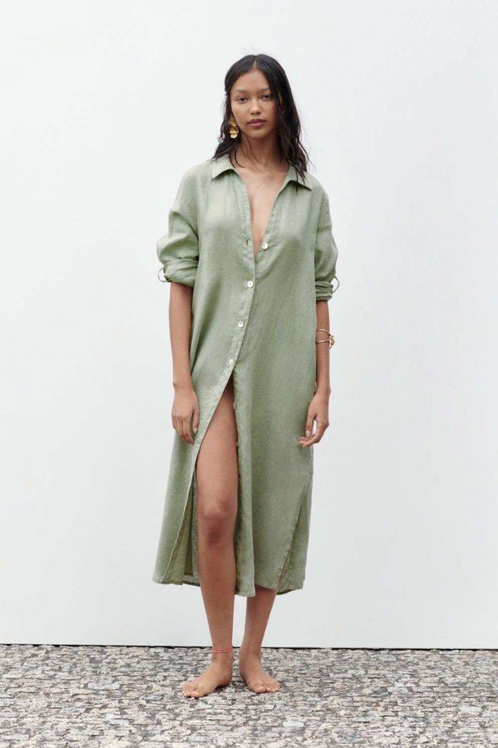 Carousell Blue Linen Dress Zara Zara Dress Zara Poplin Dress Zara Balon  Dress