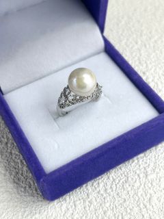 特價福利！天然澳白12mm絲綢光微瑕珍珠戒指S925鑲嵌碎鑽戒托64239408255491110