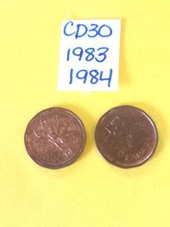 1983 & 1984 Queen 👑 Elizabeth II one penny CANADA bronze coin . 2pcs