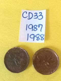 1987 & 1988 Queen 👑 Elizabeth II one penny CANADA bronze coin